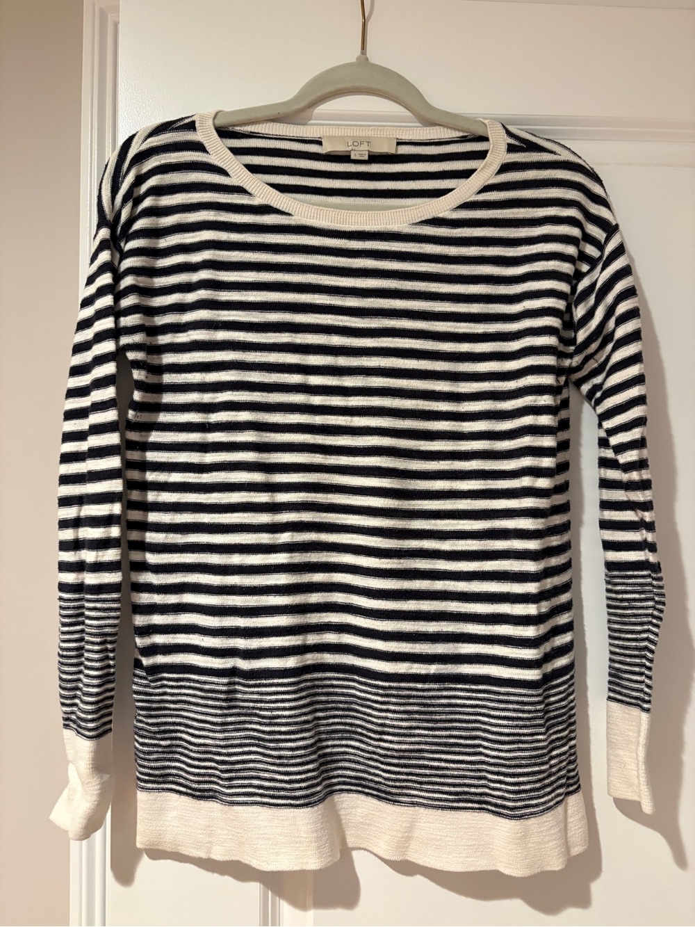 LOFT Black & White Striped Long-Sleeve Thin Sweater